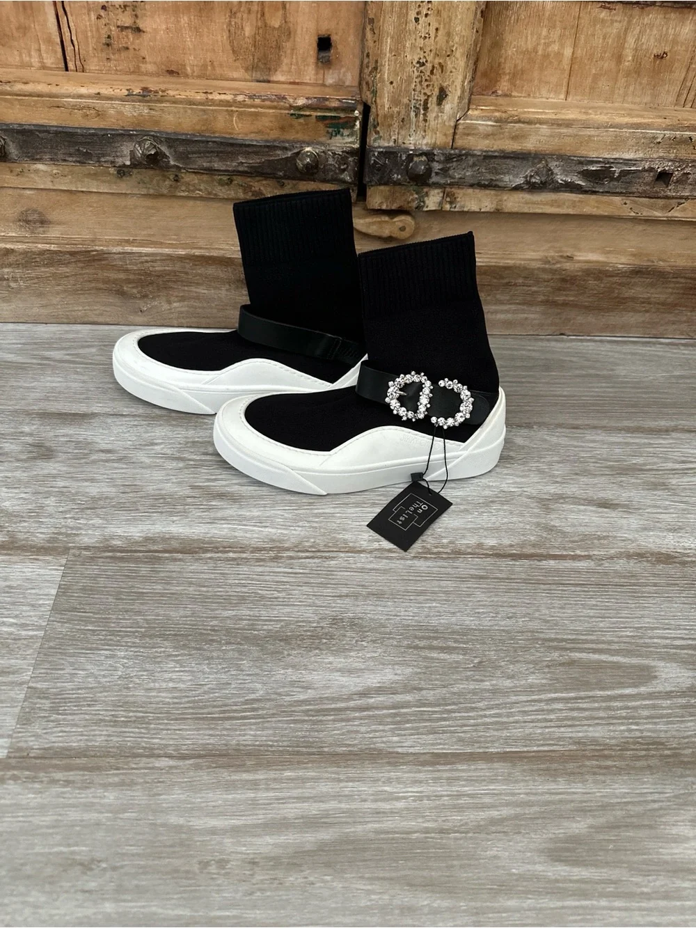 Jimmy Choo Black Sock-Style Platform Sneakers with Crystal Buckle Accent